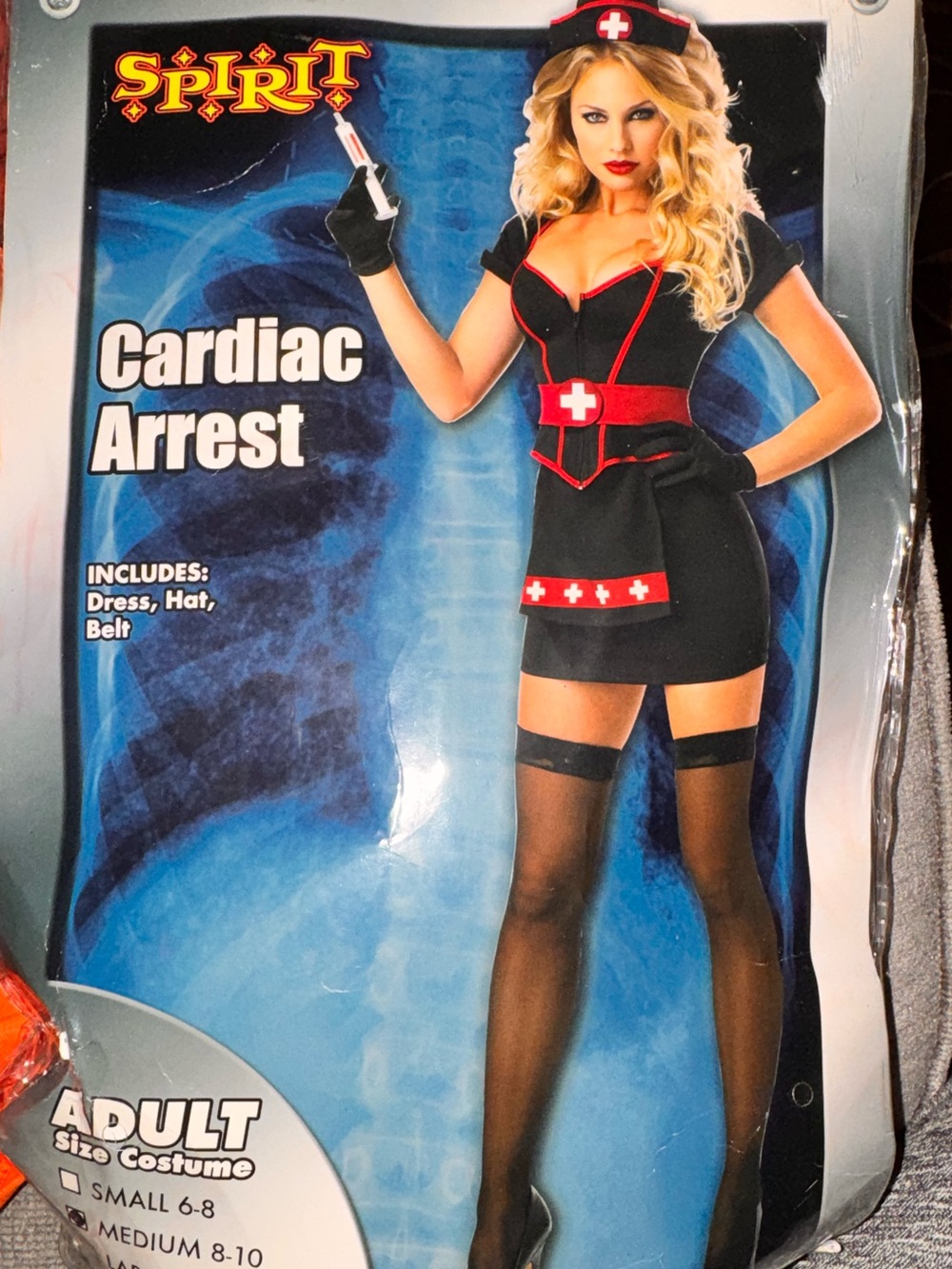 Spirit Women's Black & Red Nurse Costume Dress with Hat, Belt, and NEEDLE